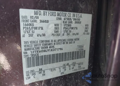 2001 Ford F-150 King Ranch Edition/Lariat/Xlt из США, поврежденный, VIN 1FTRW08L91KD71796